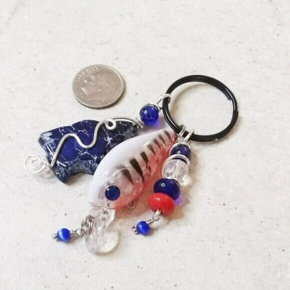Orange + Blue! Fishing Lure Key Chain - Angler Dad Key Ring! Choose His Name! - Picture 1 of 12